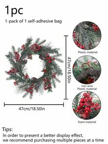 1PC 43CM Simulation Cypress Leaf Fortune Fruit Small Circle Home Hotel Shopping Mall Hanging Decoration Wreath Party Decoration, Valentine Day, Gift Home Decor Christmas Decorations Room Decor Christmas - Red - View 15