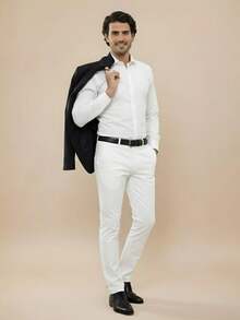 pthirillo Men's Tailored Slim Fit Executive Dress Pants, Smart Casual Style, Oxford Polyester Fabric, Classic Formal, Lightweight And Refined - 白色 - 查看 6