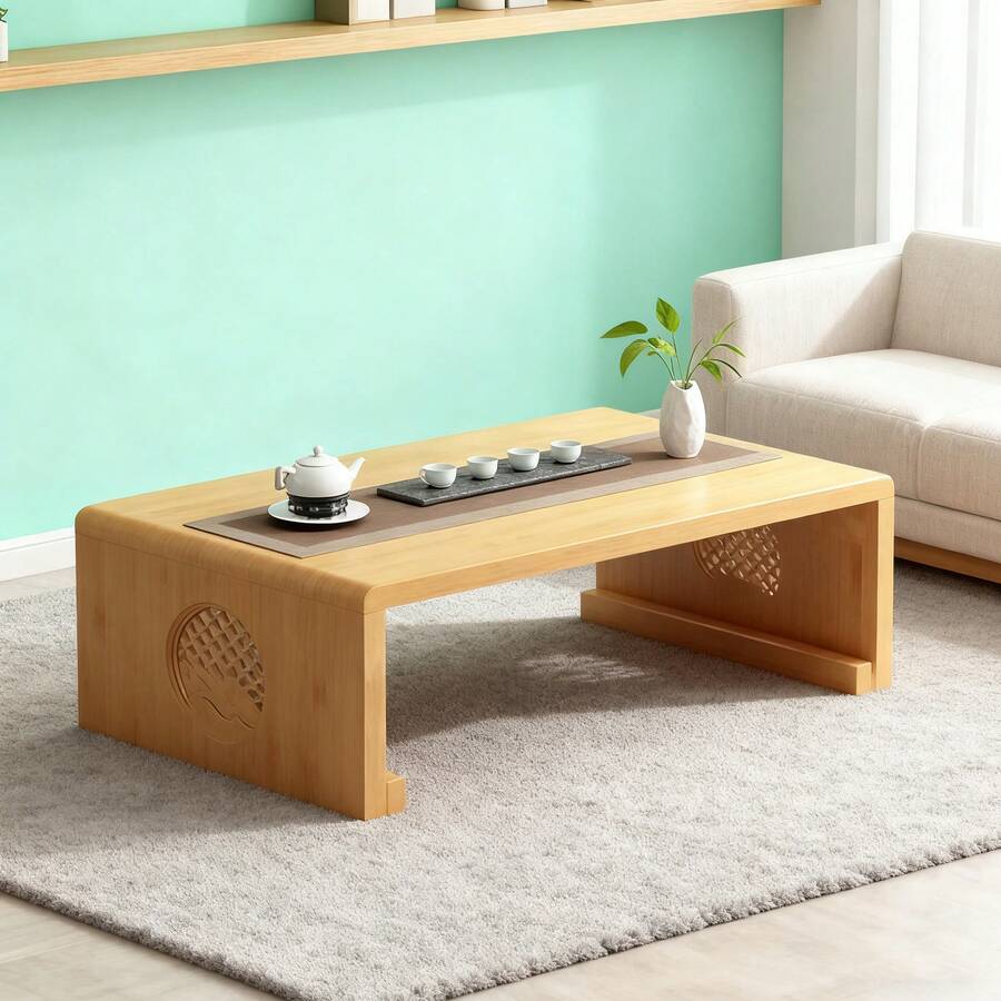 Japanese Style Folding Floor Table, New 2025 Model, Portable Bamboo Japanese Style Low Coffee Table, Traditional European Minimalist Style, Simple Natural Wood Side Table, Portable Folding Coffee Table, Suitable For Sitting On The Floor, Suitable For Tatami, Tea Room, Bedroom, Dining Room. - Primary Color - View 1