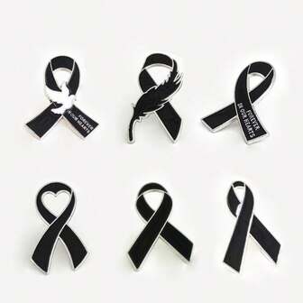6/12枚黑色丝带徽章，黑色丝带胸针，蝴蝶结徽章，适用于哀悼场合，可装饰背包、外套、围巾、帽子，珐琅别针