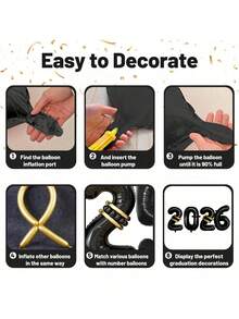 kumozawa 2025/2026 Graduation Balloon Decoration Set, 24pcs/Set, Graduation Party Decorations, Graduation Cap Foil Balloons & Latex Balloons - Black - View 9