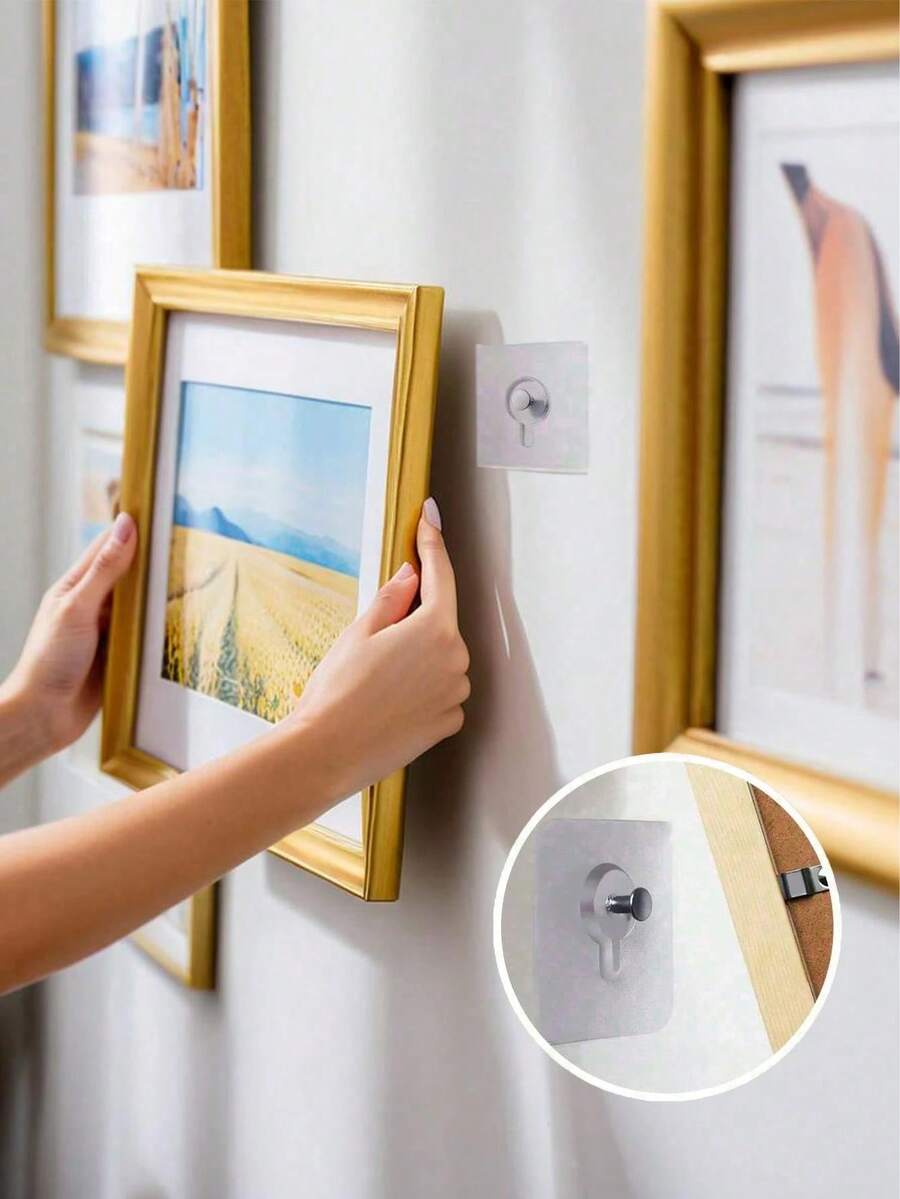 60/30/20/10/1 Translucent Photo Frame Strong Adhesive Hooks, No Drilling Required, Hole-Free And Traceless Load-Bearing Hooks, Strong Adhesive Hooks, Removable, Transparent, Waterproof, Rustproof, Suitable For Clothes, Hats, Tableware, Shoes, Accessories, Kitchenware, Bags, Etc - Multicolor - View 1