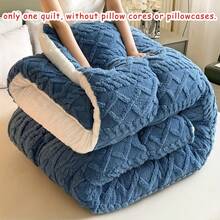 1件加厚保暖绒毛被 - 四季通用加厚绗缝柔软透气涤纶被，可机洗，秋冬季卧室保暖，高克重塔夫绸羊羔绒面料被芯 - 寶藍色 - 查看 6