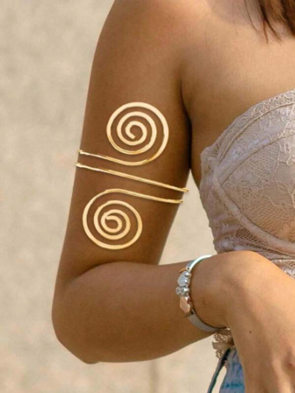 1 Pc Adjustable Open Design, Spiral/Coil Swirl Patterns, Metallic Minimalist Style, Perfect For Daily Wear