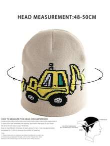 1pc Cartoon Excavator Knit Beanie Hat, Warm Ski Cap For Toddlers Boys Girls, Y2K Style Outdoor Winter Knit Hat, Versatile Casual Cold Weather Warm Hat, Suitable For Costume & Daily Wear - Knitted Hat - View 5