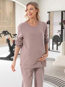 宽松休闲孕妇哺乳卫衣上衣，纯色马海毛，适合海滩、日常穿着、婴儿派对等场合