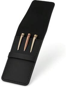 TheAntiq, Portalápices de cuero estuche genuino para 3 bolígrafos con solapa, estuche de cuero marrón para bolígrafos estilográficos, de punta redonda y de rollerball (3 bolígrafos, negro) - azul - Ver 9