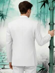 Chinese Suit For Men 2 Piece Suits Slim Fit Chinese Tunic Suits Stand Collar Weddig Prom Suit Blazer Pants Set - 白色 - 查看 3