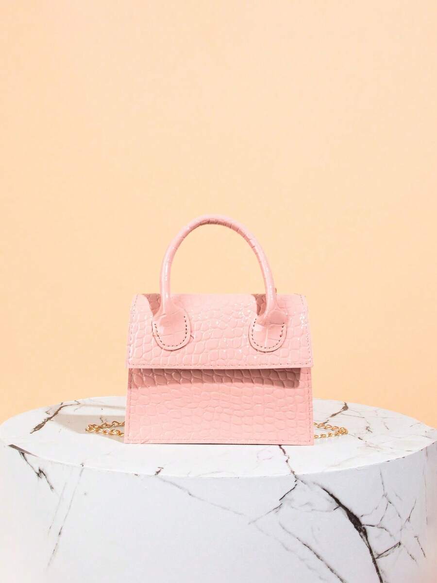 亮面漆皮链条手提包 - 粉色 - 查看 1