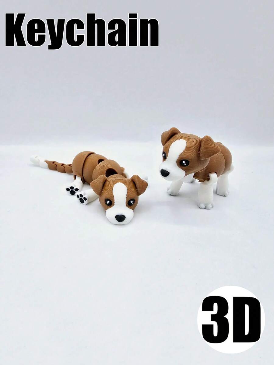 1个3D打印小狗钥匙扣，节日活动生日礼物 - 卡其色 - 查看 1