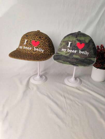 1pc Heart-Shaped Letter British-Style Embroidery Flat-Brim Wide-Brim Baseball Cap Spring/Summer Outings Slimming Face Hip-Hop Baseball Cap Men's Fashion Sun Hat Hip-Hop Flat-Brim Baseball Cap Back-To-School Season
