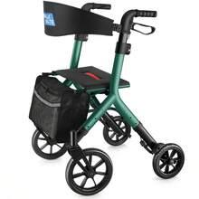 WALK MATE Rollator Walker For Seniors Taller 5.3~7ft With Height-Adjustable Seat, 10 Inch Wheels Wire-Hidden Walkers Compact Folding Design Lightweight Mobility Walking Aid Widen Backrest, Green - 綠色 - 查看 9