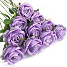 1 bông hồng giả thân dài, hoa lụa, hoa xốp trông như thật, thích hợp cho Ngày Valentine, trang trí nhà cửa, đám cưới, bó hoa cưới tự làm, trang trí bàn, tiệc cô dâu, trang trí Ngày Valentine, tiệc mừng em bé, trang trí nhà cửa trong nhà/ngoài trời. - màu tím nhạt - Xem 1