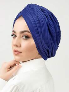 1pc European & American Style Multi-Color Leaf Crinkle Front & Back One-Piece Women Solid Color Headscarf Cap Hair Sleep Cap Sleep Bonnet,Summer,Beach,Hat,Holiday,Travel - Multicolor - View 6