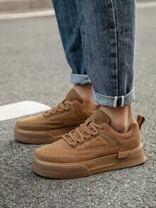 男士经典白色低帮系带PU拼接休闲滑板鞋,百搭通勤圆头简约大码情侣运动鞋,四季皆宜 - 純色 - 查看 10