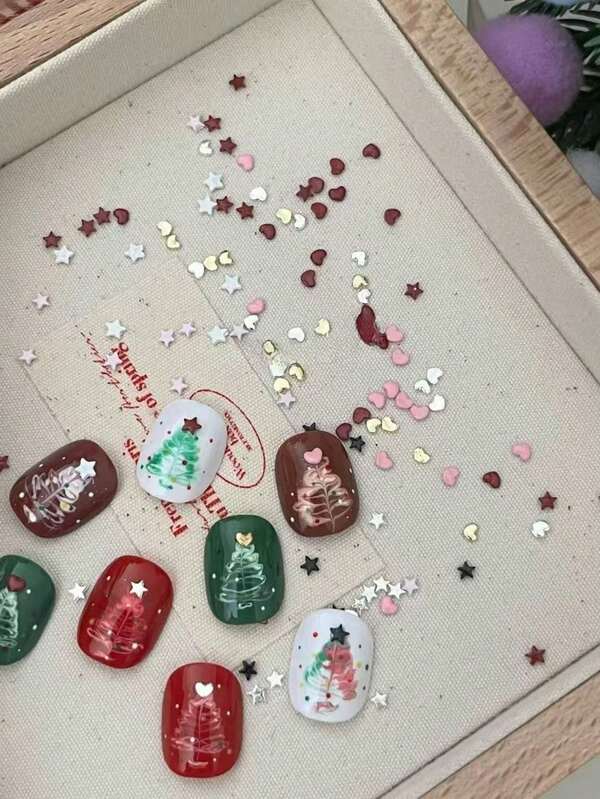 30pcs Mini Christmas Star & Heart Rhinestone Nail Art Decorations, Versatile, Suitable For Nail Salons, Elegant Christmas-Themed Nail Accessories