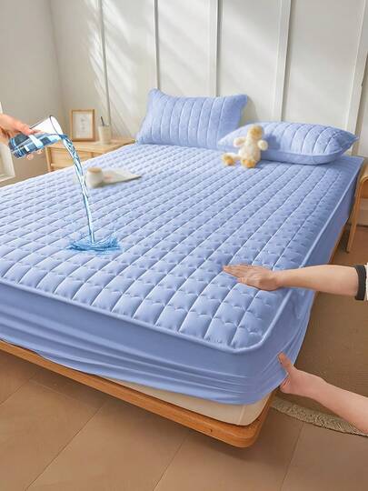 Sábana bajera impermeable, funda de colchón hipoalergénica, suave y cómoda para dormitorio, para todas las estaciones, sábana bajera ajustable de 30 cm de profundidad, transpirable, acolchada, con diseño de celosía cuadrada, para todas las tallas Queen, King y Twin, funda protectora de colchón de color liso, antipolvo, cómoda y lavable a máquina.