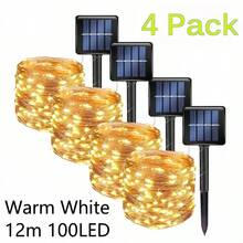 4 件装太阳能仙女灯，50/100/200/300 LED 太阳能灯串，铜线灯串，8 种模式，防水太阳能花园灯，适用于庭院、树木、圣诞节、婚礼等场合。