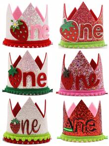 Mũ sinh nhật vương miện dâu tây, mũ đội đầu vương miện dưa hấu cho tiệc ngày lễ, mũ tiệc vương miện dâu tây bằng nỉ thủ công - Nhiều màu - Xem 1