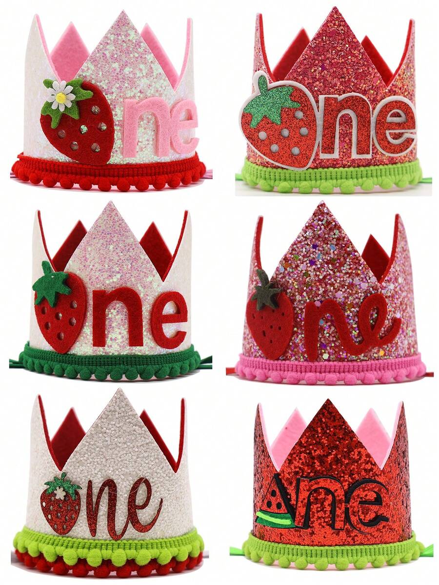 Mũ sinh nhật vương miện dâu tây, mũ đội đầu vương miện dưa hấu cho tiệc ngày lễ, mũ tiệc vương miện dâu tây bằng nỉ thủ công - Nhiều màu - Xem 1