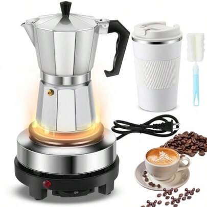 4 Pcs Coffee Pot 6 Cup Electric Espresso Coffee Maker Set 300ml Portable Cafetera Espresso Espresso Coffee Machines Electric Moka Pot With Detachable Base Coffee Gift For Home Travel Ideal For Kitchen Use Outdoor Adventures Office Break Rooms And  Coffee Lovers Seeking Convenient And Efficient Brewing Solutions