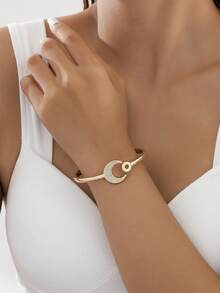 1 Peça Bracelete de Luxo Retrô com Brilhantes Pedras de Strass em Formato de Lua Crescente - Pulseira da Lua - Visão 6