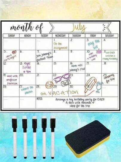 Calendario magnetico per frigorifero cancellabile a secco (riutilizzabile), pianificatore mensile cancellabile, magnete per frigorifero lavagna bianca cancellabile, lavagna bianca magnetica, promemoria pianificatore domestico mensile, calendario magnetico per frigorifero