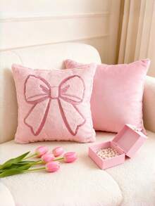 2er Set dekorative Kissenbezüge, geeignet für Valentinstag, Hochzeitssaison, Partydekorationen, süße rote Herz & Schleife Plüsch Jacquard Sofakissenbezüge, passend für Mädchenzimmer, Bett, Sofa, Wohnzimmer