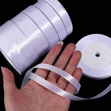 25 Meter/Rolle weiße Satinbänder, glänzender Stoff, geeignet für DIY Hochzeitseinladungen, Brautbouquets, Geschenkverpackung, Partydekorationen, Nähhandwerke, Brautstraußzubehör, Hochzeitsdekoration, Schleifen binden, Dekorieren von Hochzeits- und Geburtstagstorten - Weiss - Übersicht 3