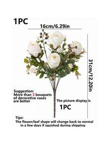 1/80 Artificial Rose, Artificial Flower, Silk Embroidered Flower Bouquet, Fake Plant, Artificial Floral, For Home Decor, Wedding Decor, Spring Decor, Room Decor, Kitchen, Dining Room, Bedroom, Valentine's Day Decor, New Year Decor - White - View 2