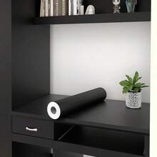 1卷纯色自粘乙烯基壁纸，可移除可剥离，接触纸，适用于现代橱柜、客厅、厨房、卧室装饰、家具翻新、秋季装饰 - 黑色 - 查看 15