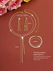 4 件套优雅高端项链、耳环、手链新娘首饰套装，适合女性婚礼、生日、周年纪念派对礼服配饰