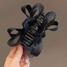 1pc French Vintage Black Mesh Bow Hair Clip, Elegant Chic Hair Accessory For Daily Commute, Dating & Party Looks, Stylish Hair Pin For Women On  US - 黑色的. - 查看 4