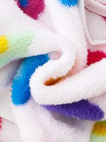 Conjunto de sudadera con cuello redondo de forro polar con estampado floral grueso + pantalones acampanados de unicolor suave para niñas, otoño/invierno - Blanco - Ver 7