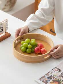 1pc Walnut Round Tray With Handle, Suitable For Snacks, Desserts, Cookies, Appetizers, Multi-Purpose - Apricot - View 7