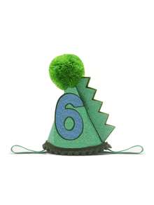 手工毛毡卡通恐龙绿色生日帽，生日服装头饰，手工粘贴1-9数字生日派对帽 - 綠色 - 查看 19