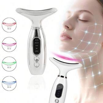 1pc Rechargeable Facial And Neck Massager With Heating, 4 Modes 3 Settings, Skin Care Massage Tool, Suitable For Personal Use Or As Gift