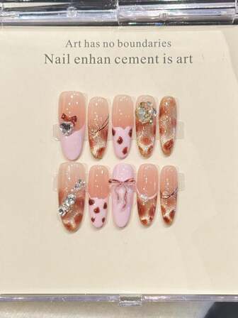 10 piezas de uñas postizas de lujo hechas a mano, estilo stiletto largo, con diseño de rayo dorado, incluye 3 piezas de herramientas, adhesivo y pegatinas, adecuado para que las niñas y las señoras asistan a fiestas.