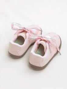 1 Pair Children's Solid Color Lace Wave Flat Bottom Sneakers, Comfortable & Durable, Suitable For School, Commuting, Outdoor Play, All Seasons - Pink - View 5