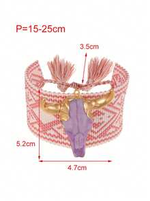 1pc Y2K Western- Cowboy Style Colorful Alloy Bull Head Engraved Horseshoe Cross Tassel Braided Bracelet For Women, Perfect For Everyday Outings, Dates, And Parties. An Elegant Gift For Ladies, Ideal As A Valentine's Day Present For Your Sweetheart - Bull Head Bracelet - View 4