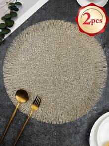 1/2/4/6pcs Gold Round Simple PVC Placemats, Washable, Easy To Clean, Wipe-Clean, Non-Slip, Holiday Wedding Party Dining Table Decor - Multicolor - View 6