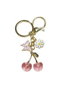 男女通用闪亮仿樱桃钥匙扣（1 件），时尚 3D 金属樱花蝴蝶吊坠，包包挂饰，个性化钥匙扣，花卉伴娘礼物，生日礼物，情人节礼物，新年礼物，周年纪念礼物，圣诞礼物。 - 彩色 - 查看 10
