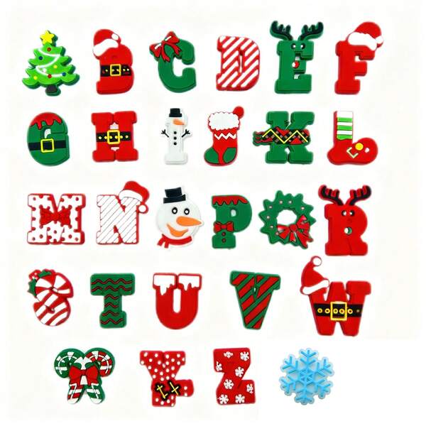 26PCS Christmas Letter Series Shoe Charms Set, PVC Shoe Decorations For Beach Bag, Shoe Accessories Charms, Gift Idea For Birthday Christmas Valentine's Day Halloween Party Favors