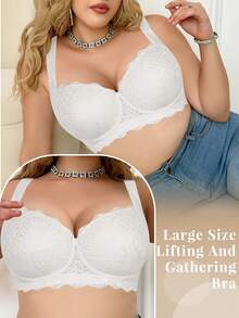 mimilemon 2pcs Plus Size Black & White Lace Wireless Bra Set - Breathable, Slimming, Full Coverage, Providing Daily Confidence For Curvy Women - Multicolor - View 11