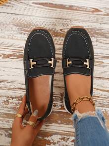 Chaussures plates à enfiler en métal mode femme grande taille - Noir - Voir 1