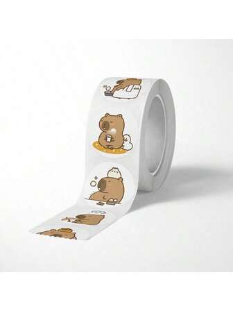 每卷500张贴纸（10种图案），印有可爱的水豚图案，适用于装饰日记本、笔记本、信封、礼品、学校和办公用品、DIY项目以及防水PVC贴花。