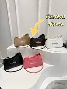 Customized Name Women's Crossbody Bag - Zipper PU Shoulder Bag, Elegant Casual/Formal Occasion Suitable - White/Khaki/Black, Daily Gift Choice - Multicolor - View 1