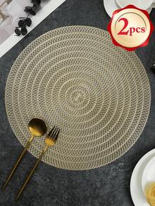 1/2/4/6pcs Gold Round Simple PVC Placemats, Washable, Easy To Clean, Wipe-Clean, Non-Slip, Holiday Wedding Party Dining Table Decor - Multicolor - View 12