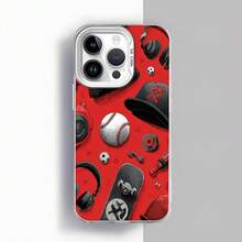 Cubierta para telefono  con diseño de deportes y estilo urbano rojo con estampado de béisbol patineta auriculares y gorra para uso diario y actividades al aire libre Aplicable a teléfonos Apple y Galaxy. - Blanco - Ver 2