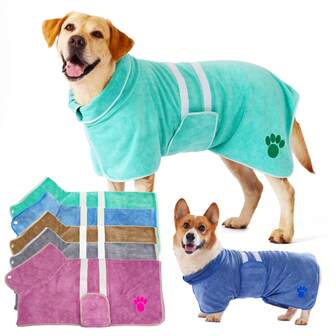 1pc Quick Drying Dog Bathrobe, Dog Embroidered Towel Bathrobe Robe, Super Absorbent Pet Bathrobe With Adjustable Belly Strap, Soft Fabric With Embroidery Craftsmanship